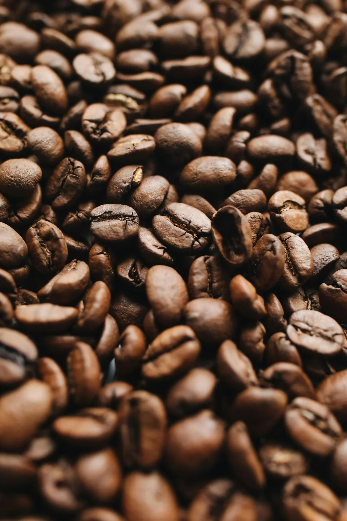 Roasted coffee beans, close-up. Brown, textured surface.